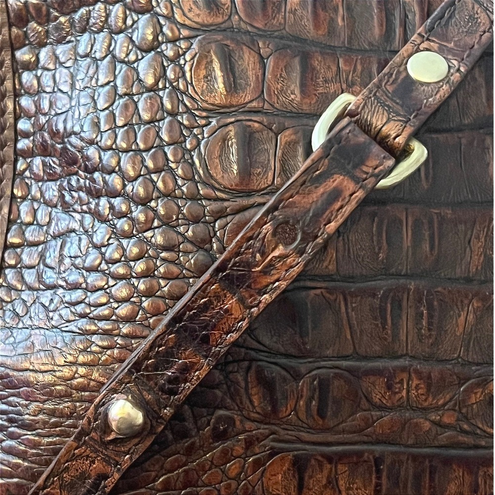 VTG Brahmin Dark Brown Croc Embossed Leather Crossbody Bag Made in USA *FLAWED* - Picture 7 of 16